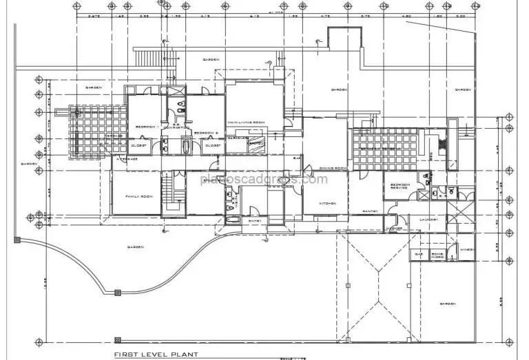 planos de autocad de gran villa campestre con area de chimenea y cuatro habitaciones planos con dimensiones y bloques de autocad para descarga gratis