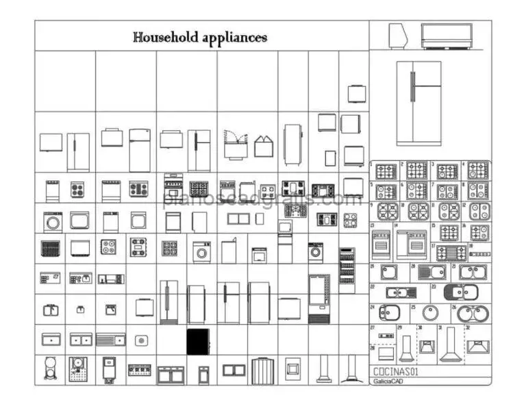 planos de autocad de electrodomesticos de hogar, bloques de autocad para descarga gratis en formato dwg