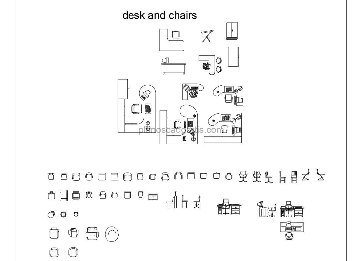 bloques de autocad de sillas y escritorios de oficina en formato dwg para descarga gratis