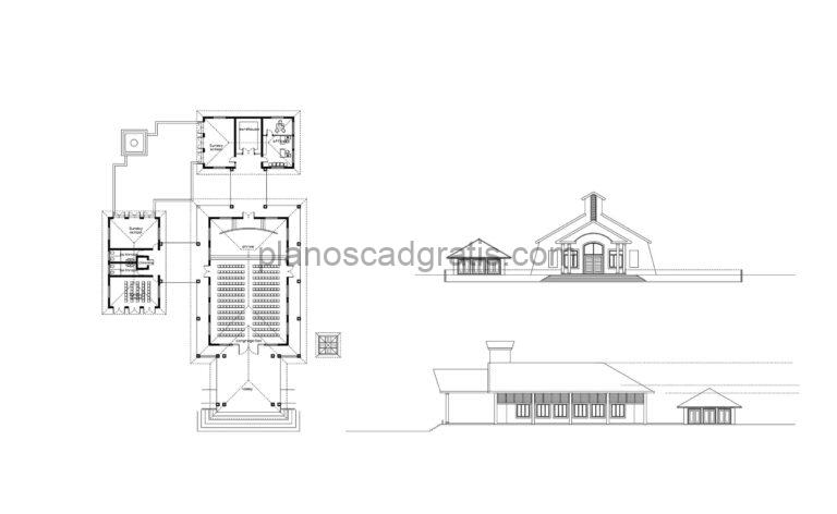 plano de autocad en formato dwg de iglesia con vistas en planta y elevacion para descarga gratis