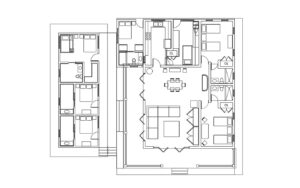 planos arquitectonicos de villa campestre de cinco habitaciones y 300 m2 para descarga gratis en formato dwg de autocad
