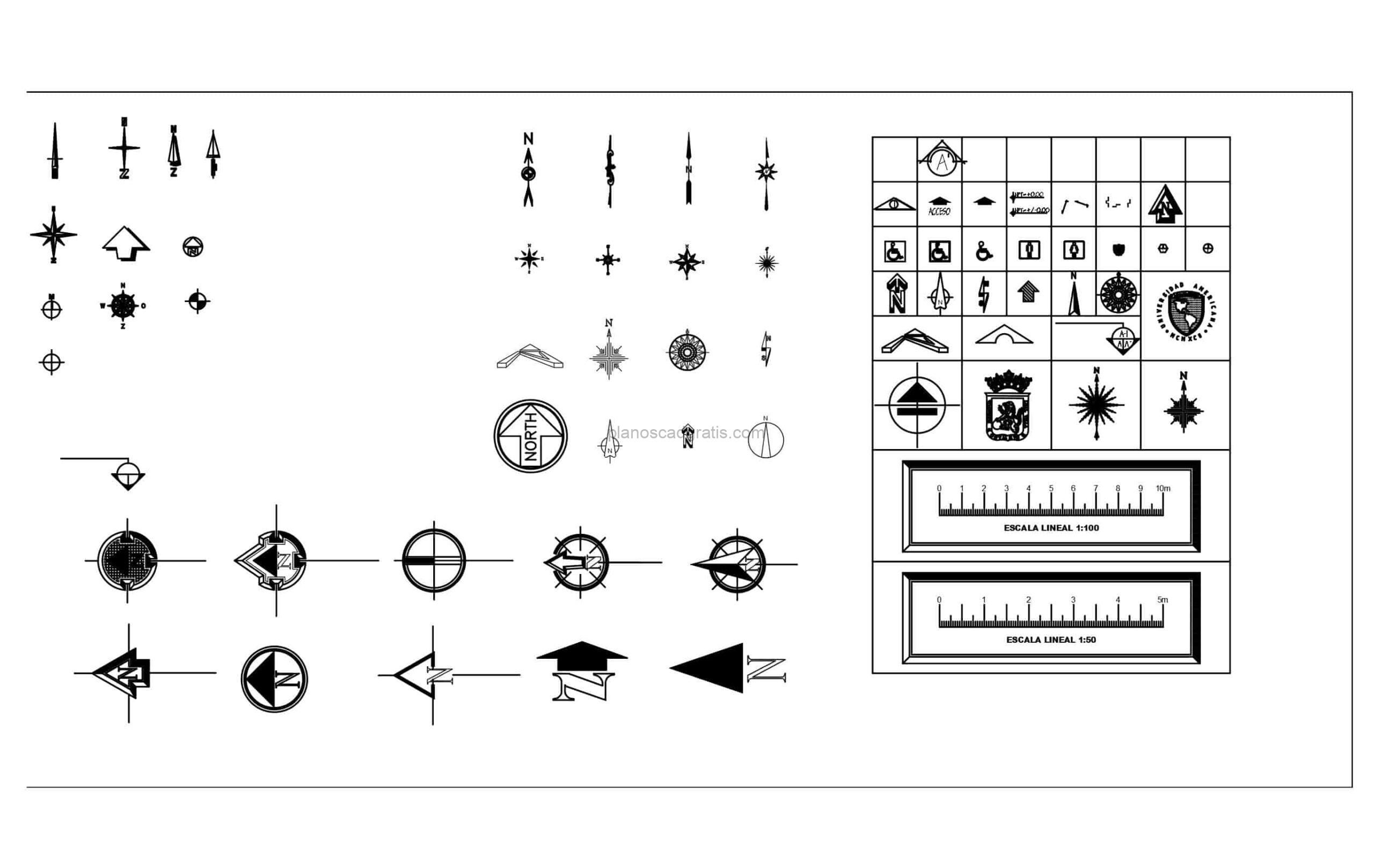 plano en formato dwg de autocad de simbolos norte, dibujo para descarga gratis
