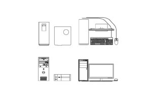 dibujo de autocad de diferentes ordenadores computadoras, bloque de autocad para descarga gratis, vistas en 2d frontal y elevaciones, archivo formato dwg para descarga gratis