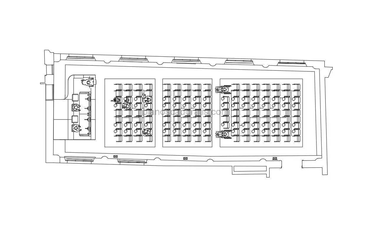 dibujo de autocad de un auditorio, vista en planta 2d, formato dwg para descarga gratis