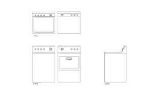 dibujo de autocad de lavadora de carga superior, vistas en planta y elevaciones frontal, lateral, dibujo 2d para descarga gratis, formato dwg