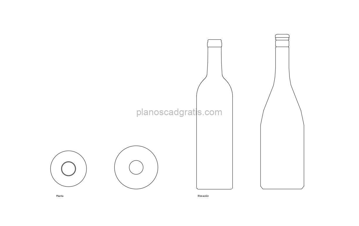 botella de vino dibujo de autocad planta y elevacion dibujo formato dwg para descarga gratis