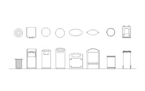 contenedores de basura bloque de autocad, vistas en planta y elevaciones, archivo dwg para descarga gratis
