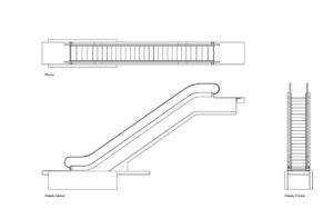 escalera eléctrica dibujo de autocad, con vistas en planta y elevaciones, dibujo de autocad para descarga gratis