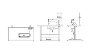 maquina de coser industrial bloque de autocad, planta y elevaciones para descarga gratis, archivo dwg
