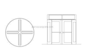 puerta giratoria bloque de autocad vistas en planta y elevaciones, archivo dwg para descarga gratis
