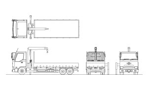 camión grúa dibujo de autocad, vistas en planta y alzados, archivo dwg para descarga gratis