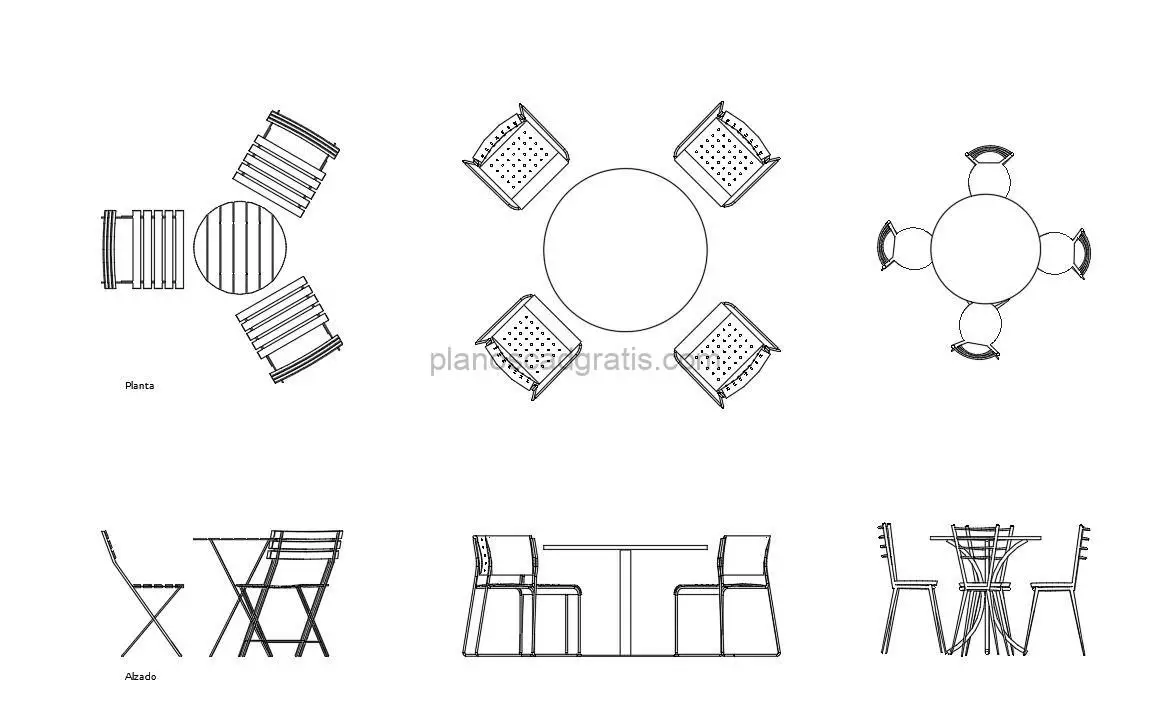 mesas de cafeteria bloque de autocad, vistas en planta y alzados, archivo dwg para descarga gratis
