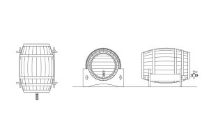barril de cerveza dibujo de autocad, vistas en planta y alzados, archivo dwg para descarga gratis