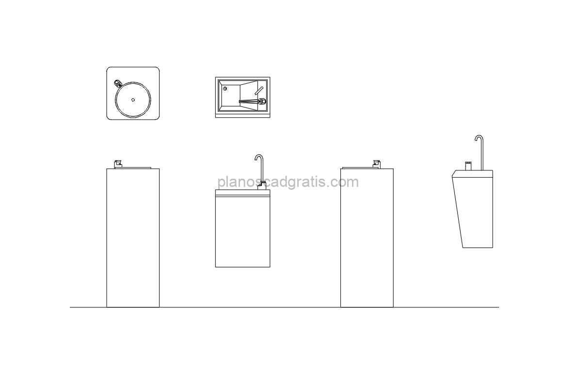 bebedero de agua dibujo de autocad, vistas en planta y alzado, archivo dwg para descarga gratis