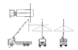 camión pluma dibujo de autocad, vistas en planta y alzados, archivo dwg para descarga gratis