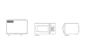 horno de microondas dibujo de autocad, vistas en planta y alzados, archivo dwg para descarga gratis