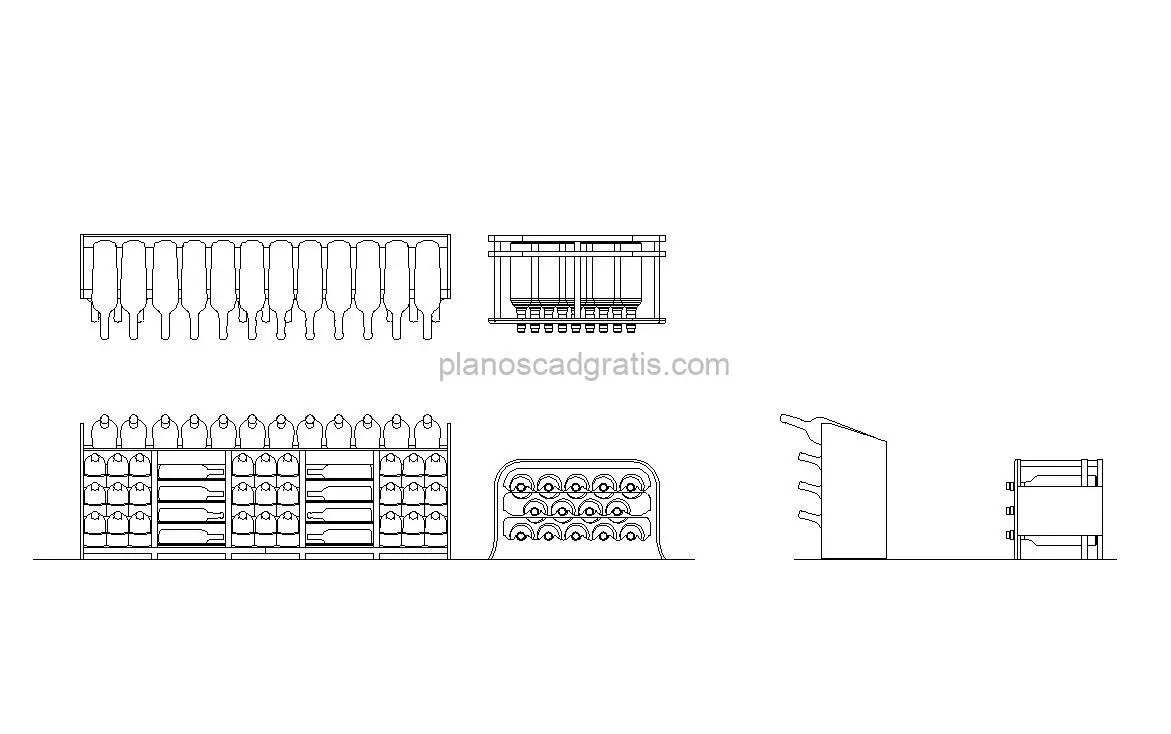 muebles de vino dibujo de autocad vistas en planta y alzados, archivo dwg para descarga gratis