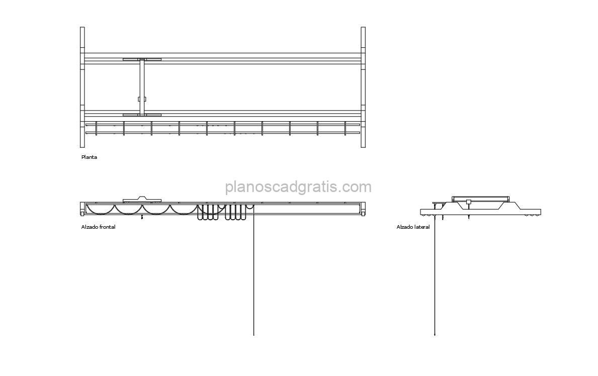 puente grúa dibujo de autocad, vistas en planta y alzados, archivo dwg para descarga gratis