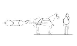 caballo dibujo de autocad, vistas en planta y alzado 2d, archivo dwg para descarga gratis