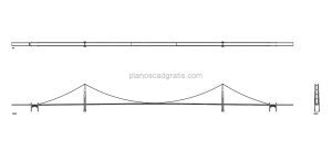 puente colgante dibujo de autocad, vistas en planta y alzados, archivo dwg para descarga gratis